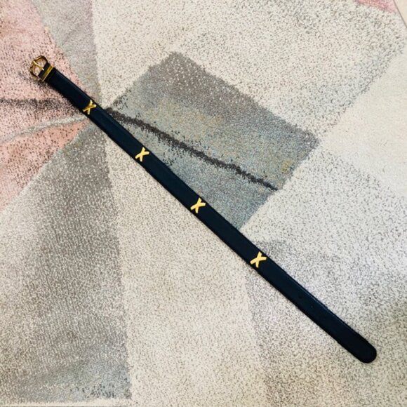 Paloma Picasso Vintage Womens Medium 75 Made in Italy Black Gold Leather Belt - Picture 5 of 16